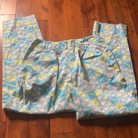 Vintage Talbots Capri pants blue and yellow pattern - Picture 9 of 10